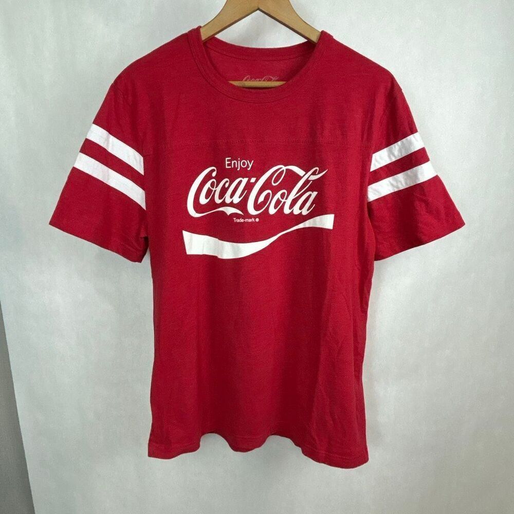 Coca-Cola Vintage Striped Short Sleeve Tshirt Sz XL Red White Logo Coke Enjoy